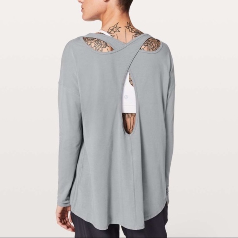 Lululemon Back Into It Long Sleeve Open Back Top- white/gray